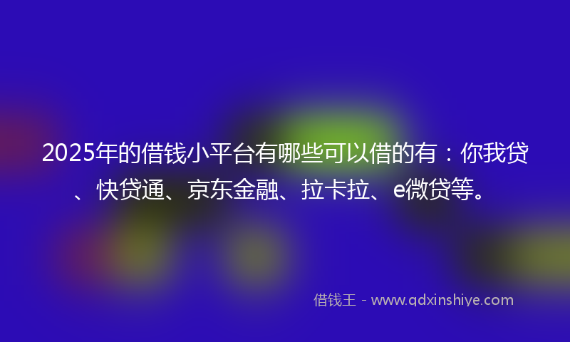2025年的借钱小平台有哪些可以借的有：你我贷、快贷通、京东金融、拉卡拉、e微贷等。