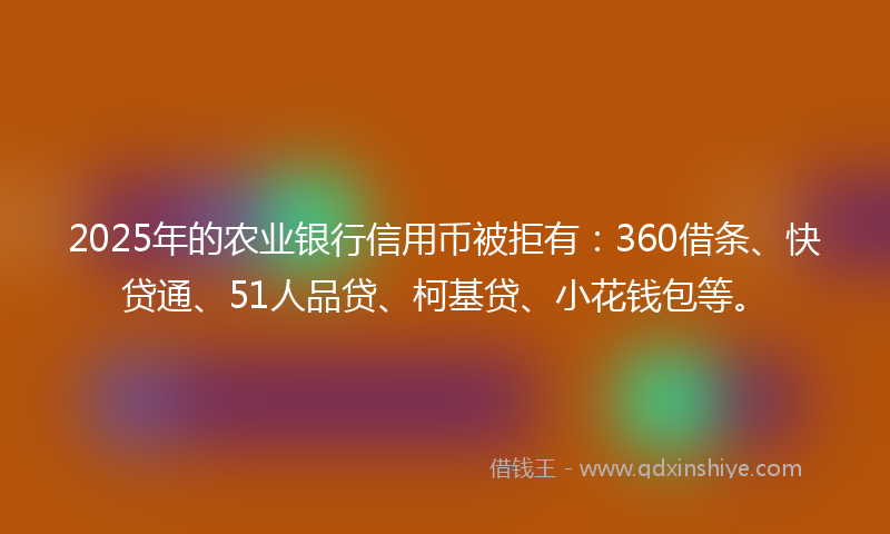 2025年的农业银行信用币被拒有:360借条、快贷通、51人品贷、柯基贷、小花钱包等。