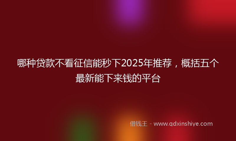 哪种贷款不看征信能秒下2025年推荐，概括五个最新能下来钱的平台