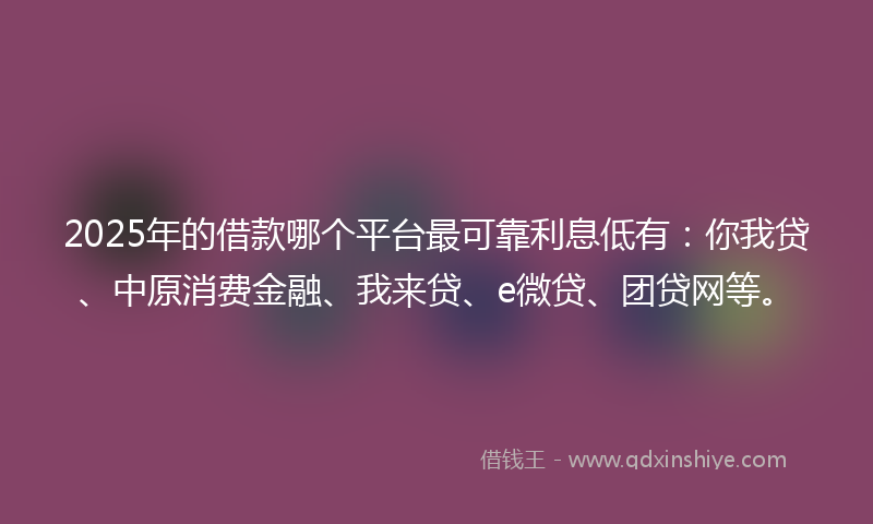 2025年的借款哪个平台最可靠利息低有：你我贷、中原消费金融、我来贷、e微贷、团贷网等。