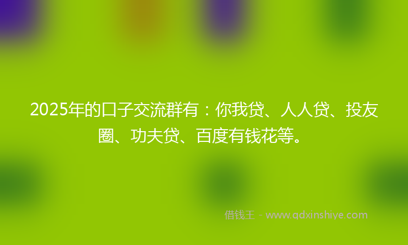 2025年的口子交流群有：你我贷、人人贷、投友圈、功夫贷、百度有钱花等。