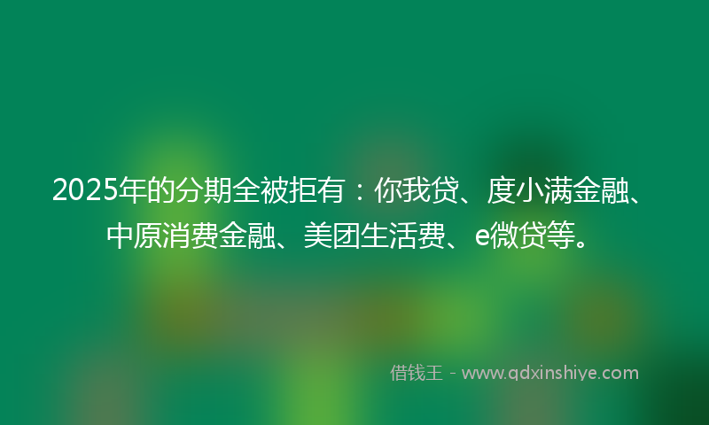 2025年的分期全被拒有：你我贷、度小满金融、中原消费金融、美团生活费、e微贷等。