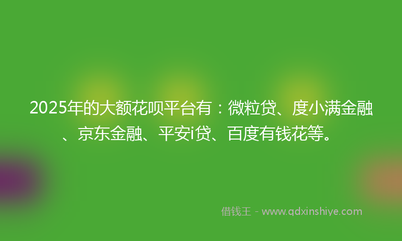 2025年的大额花呗平台有：微粒贷、度小满金融、京东金融、平安i贷、百度有钱花等。