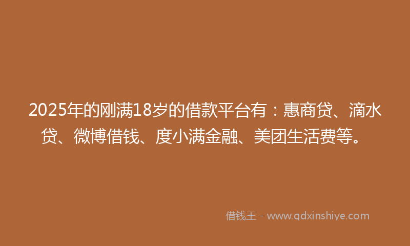 2025年的刚满18岁的借款平台有：惠商贷、滴水贷、微博借钱、度小满金融、美团生活费等。