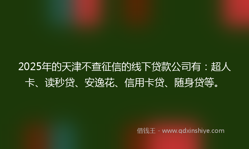 2025年的天津不查征信的线下贷款公司有：超人卡、读秒贷、安逸花、信用卡贷、随身贷等。