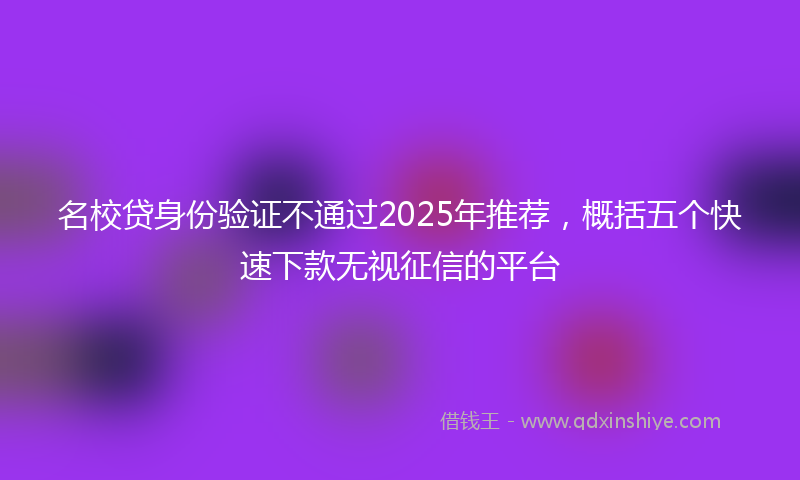 名校贷身份验证不通过2025年推荐，概括五个快速下款无视征信的平台