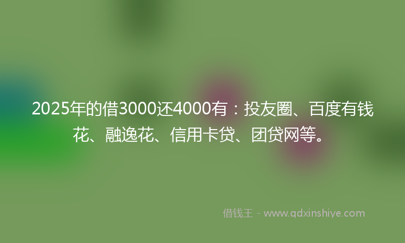 2025年的借3000还4000有：投友圈、百度有钱花、融逸花、信用卡贷、团贷网等。