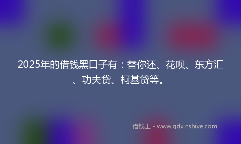 2025年的借钱黑口子有：替你还、花呗、东方汇、功夫贷、柯基贷等。