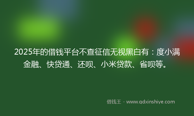 2025年的借钱平台不查征信无视黑白有：度小满金融、快贷通、还呗、小米贷款、省呗等。