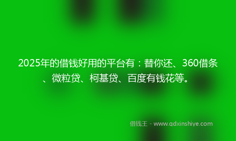 2025年的借钱好用的平台有：替你还、360借条、微粒贷、柯基贷、百度有钱花等。