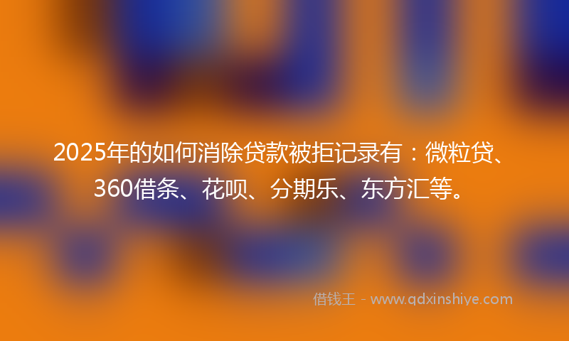 2025年的如何消除贷款被拒记录有：微粒贷、360借条、花呗、分期乐、东方汇等。