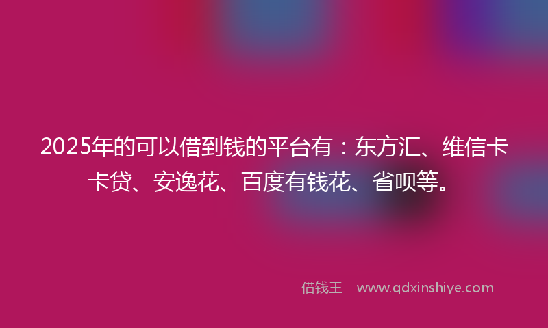 2025年的可以借到钱的平台有：东方汇、维信卡卡贷、安逸花、百度有钱花、省呗等。