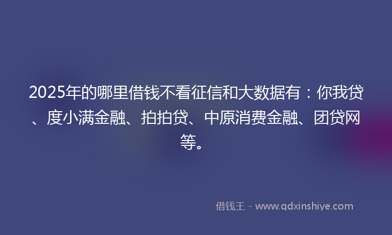 2025年的哪里借钱不看征信和大数据有：你我贷、度小满金融、拍拍贷、中原消费金融、团贷网等。