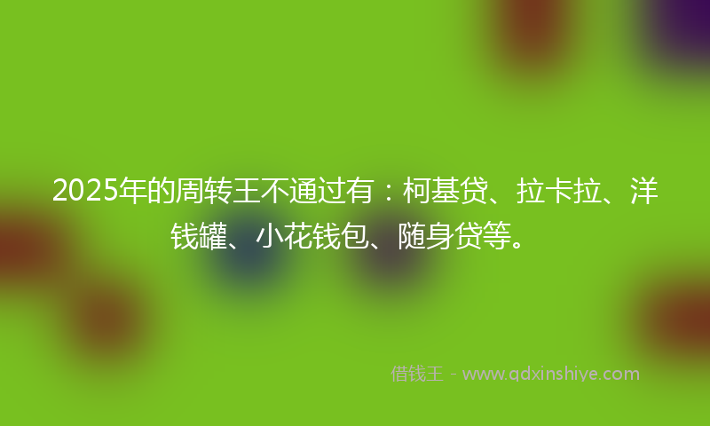 2025年的周转王不通过有：柯基贷、拉卡拉、洋钱罐、小花钱包、随身贷等。