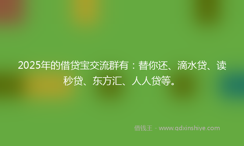 2025年的借贷宝交流群有：替你还、滴水贷、读秒贷、东方汇、人人贷等。