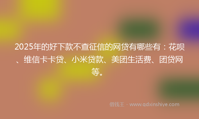 2025年的好下款不查征信的网贷有哪些有：花呗、维信卡卡贷、小米贷款、美团生活费、团贷网等。