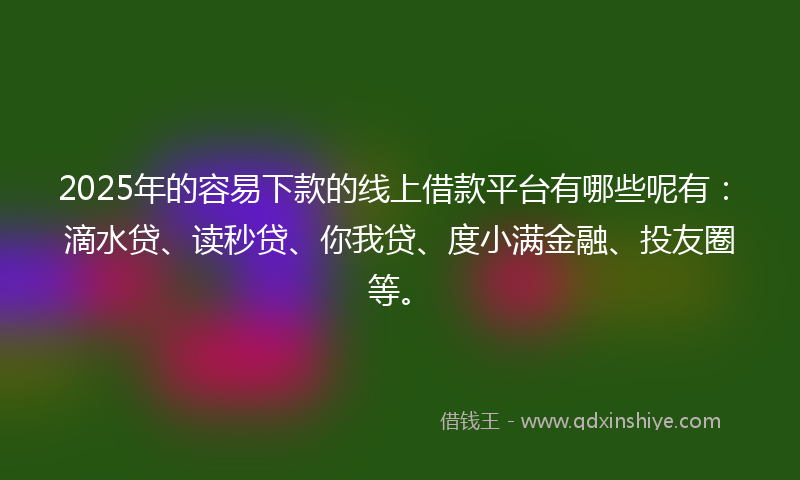 2025年的容易下款的线上借款平台有哪些呢有：滴水贷、读秒贷、你我贷、度小满金融、投友圈等。