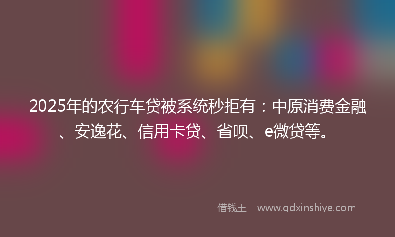 2025年的农行车贷被系统秒拒有：中原消费金融、安逸花、信用卡贷、省呗、e微贷等。