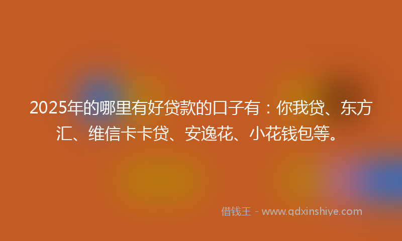 2025年的哪里有好贷款的口子有：你我贷、东方汇、维信卡卡贷、安逸花、小花钱包等。