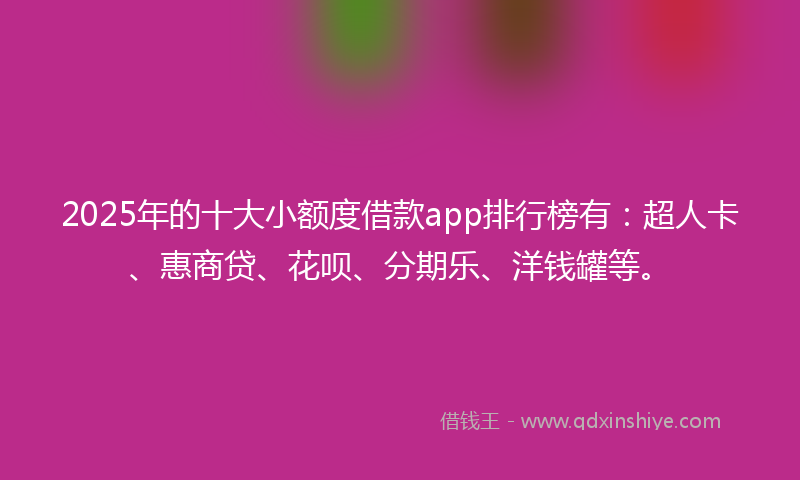 2025年的十大小额度借款app排行榜有：超人卡、惠商贷、花呗、分期乐、洋钱罐等。