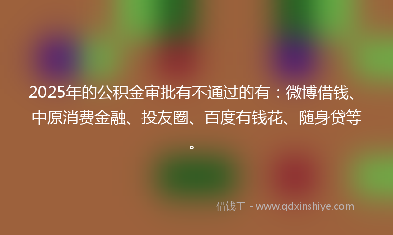 2025年的公积金审批有不通过的有：微博借钱、中原消费金融、投友圈、百度有钱花、随身贷等。