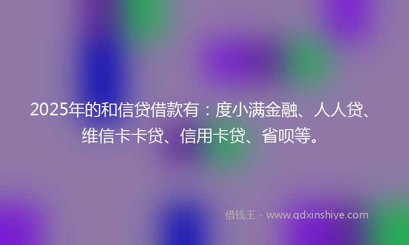2025年的和信贷借款有：度小满金融、人人贷、维信卡卡贷、信用卡贷、省呗等。