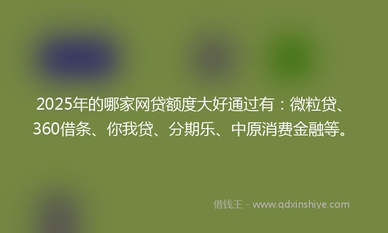 2025年的哪家网贷额度大好通过有：微粒贷、360借条、你我贷、分期乐、中原消费金融等。