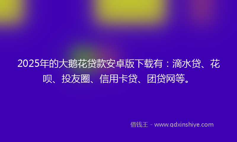 2025年的大鹅花贷款安卓版下载有：滴水贷、花呗、投友圈、信用卡贷、团贷网等。