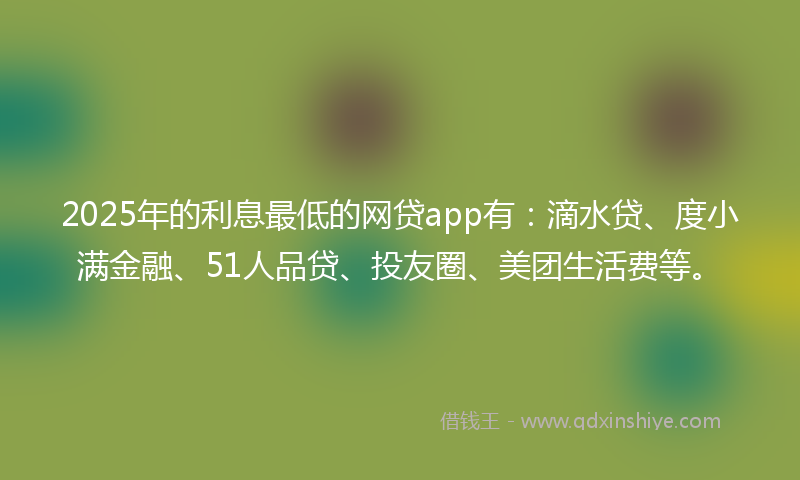 2025年的利息最低的网贷app有：滴水贷、度小满金融、51人品贷、投友圈、美团生活费等。
