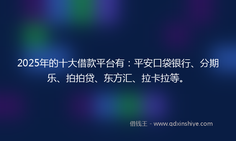 2025年的十大借款平台有：平安口袋银行、分期乐、拍拍贷、东方汇、拉卡拉等。