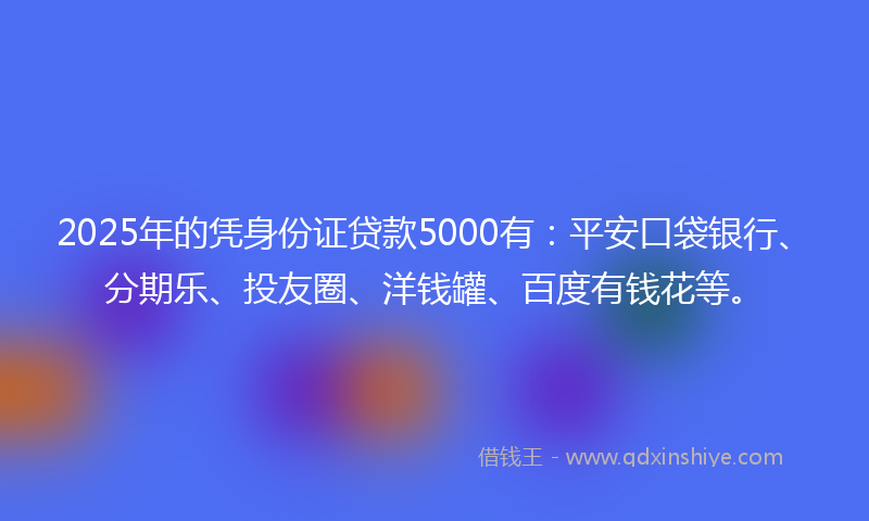 2025年的凭身份证贷款5000有：平安口袋银行、分期乐、投友圈、洋钱罐、百度有钱花等。