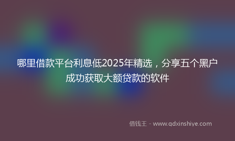 哪里借款平台利息低2025年精选，分享五个黑户成功获取大额贷款的软件