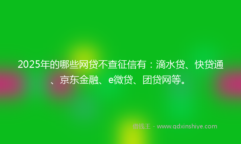 2025年的哪些网贷不查征信有：滴水贷、快贷通、京东金融、e微贷、团贷网等。