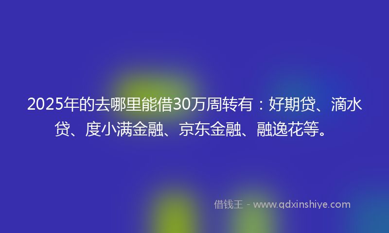 2025年的去哪里能借30万周转有：好期贷、滴水贷、度小满金融、京东金融、融逸花等。