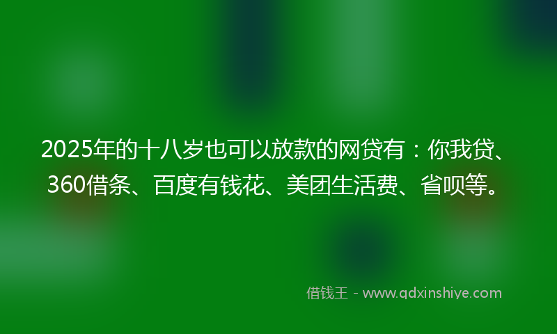 2025年的十八岁也可以放款的网贷有：你我贷、360借条、百度有钱花、美团生活费、省呗等。