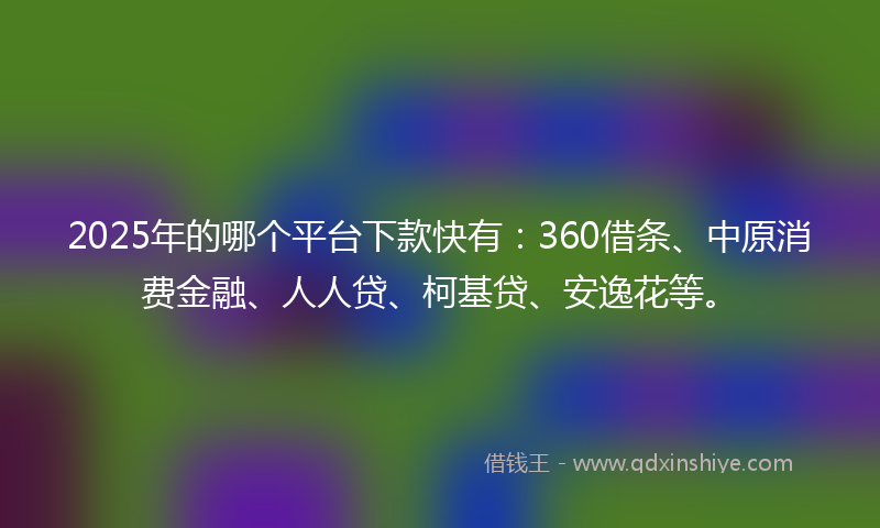 2025年的哪个平台下款快有：360借条、中原消费金融、人人贷、柯基贷、安逸花等。