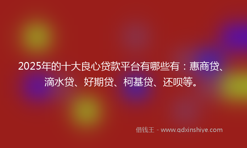 2025年的十大良心贷款平台有哪些有：惠商贷、滴水贷、好期贷、柯基贷、还呗等。