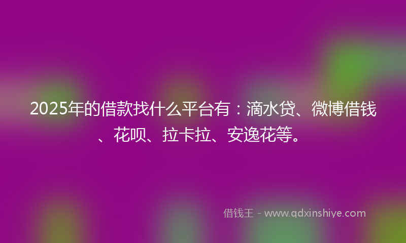 2025年的借款找什么平台有：滴水贷、微博借钱、花呗、拉卡拉、安逸花等。