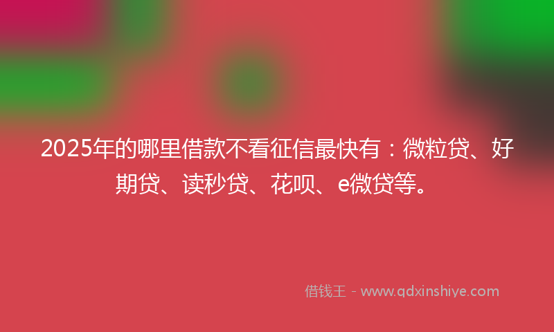 2025年的哪里借款不看征信最快有：微粒贷、好期贷、读秒贷、花呗、e微贷等。