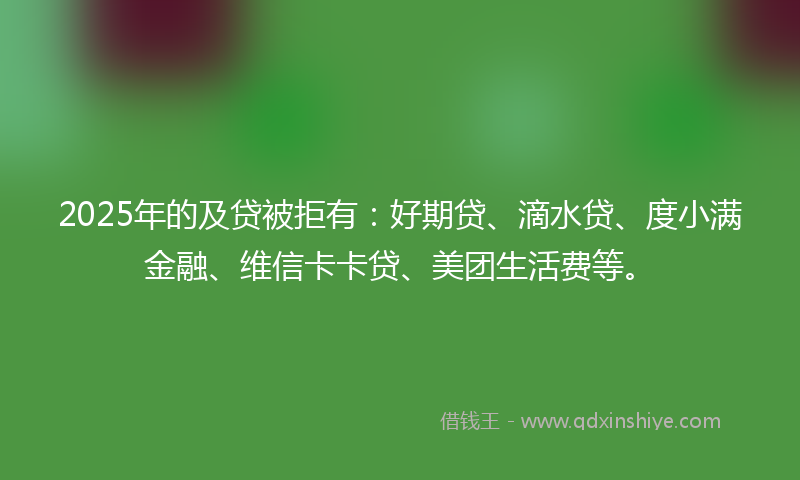 2025年的及贷被拒有：好期贷、滴水贷、度小满金融、维信卡卡贷、美团生活费等。