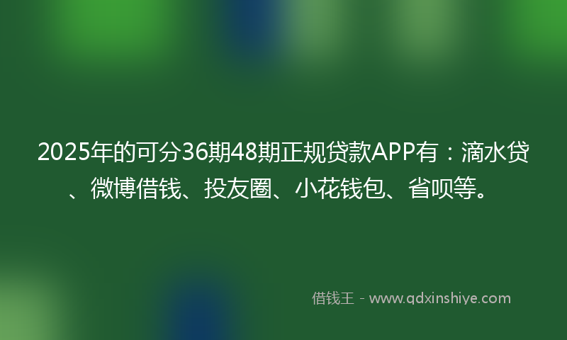 2025年的可分36期48期正规贷款APP有：滴水贷、微博借钱、投友圈、小花钱包、省呗等。