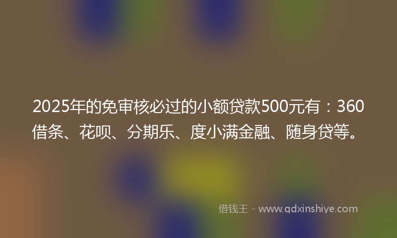 2025年的免审核必过的小额贷款500元有：360借条、花呗、分期乐、度小满金融、随身贷等。