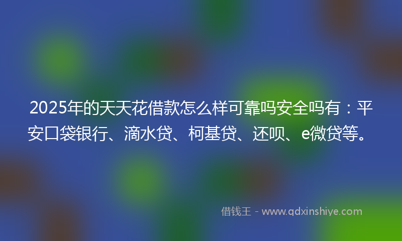 2025年的天天花借款怎么样可靠吗安全吗有：平安口袋银行、滴水贷、柯基贷、还呗、e微贷等。