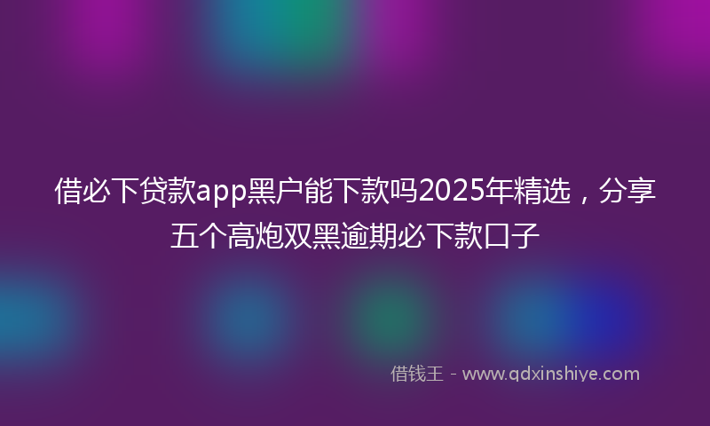 借必下贷款app黑户能下款吗2025年精选，分享五个高炮双黑逾期必下款口子