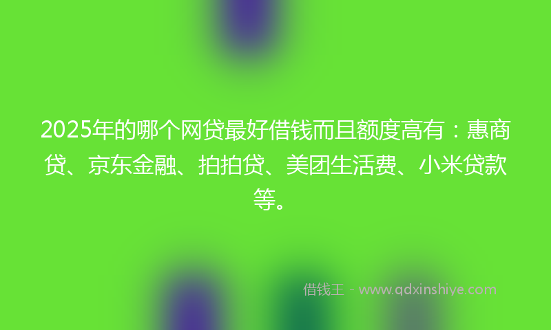 2025年的哪个网贷最好借钱而且额度高有：惠商贷、京东金融、拍拍贷、美团生活费、小米贷款等。