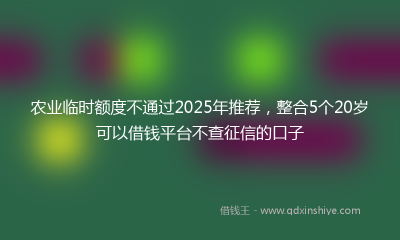 农业临时额度不通过2025年推荐，整合5个20岁可以借钱平台不查征信的口子