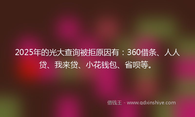 2025年的光大查询被拒原因有：360借条、人人贷、我来贷、小花钱包、省呗等。