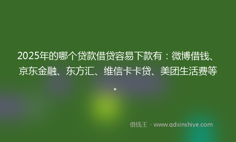 2025年的哪个贷款借贷容易下款有：微博借钱、京东金融、东方汇、维信卡卡贷、美团生活费等。