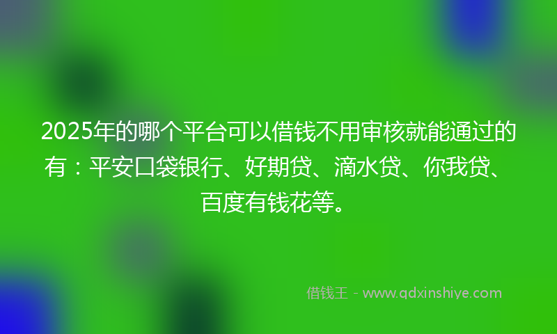 2025年的哪个平台可以借钱不用审核就能通过的有：平安口袋银行、好期贷、滴水贷、你我贷、百度有钱花等。