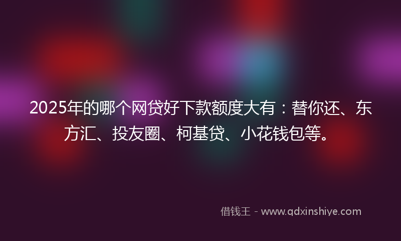 2025年的哪个网贷好下款额度大有：替你还、东方汇、投友圈、柯基贷、小花钱包等。